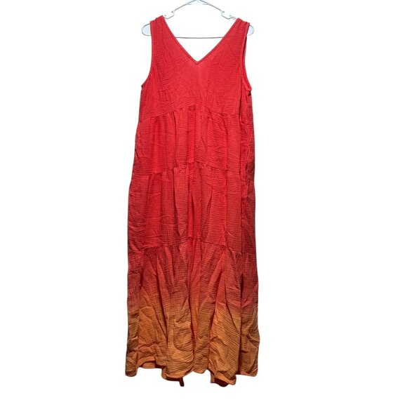 Marine Layer Corinne Double Cloth Maxi Dress Womens Large Orange Gauze Vacation - Picture 3 of 14